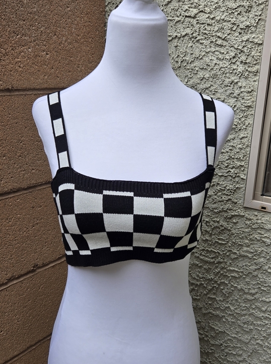 Edikted Tops - Edikted Black and White Checkerboard Knit Crop Top